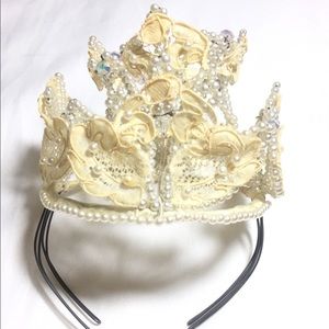Vintage 70s Lace, Bead, and Sequin Crown